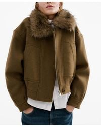 Mango - Fur Collar Wool Blend Jacket - Lyst