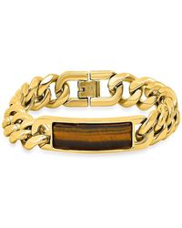 Steeltime - 18k Gold-plated And Stainless-steel Cuban Chain And Tiger Eye Id Bracelet - Lyst