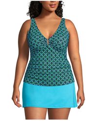 Lands' End - Plus Size Chlorine Resistant Shirred V-neck Tankini Swimsuit Top - Lyst
