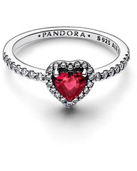 PANDORA - Crystal Stone Timeless Elevated Red Heart Ring - Lyst