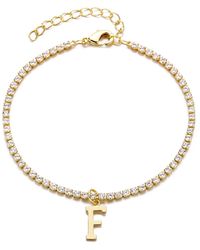 Adornia - Gold Crystal Initial Charm Tennis Bracelet - Lyst
