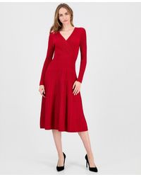 Tahari - Metallic Wrap Fit & Flare Dress - Lyst