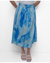 DKNY - Printed Belted Midi Skirt - Lyst