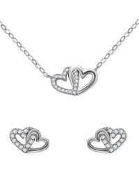 Giani Bernini - 2-pc. Set Cubic Zirconia Double Heart Pendant Necklace & Matching Stud Earrings - Lyst