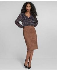 Tommy Hilfiger - Posy Ruffle Long Sleeve Blouse Scuba Sueded Knee Length Pencil Skirt - Lyst