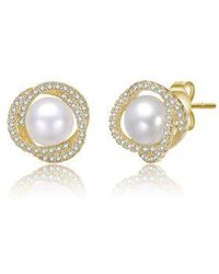 Rachel Glauber - 14k Gold Plated With Clear Cubic Zirconia Mother Of Pearl Stud Earrings - Lyst
