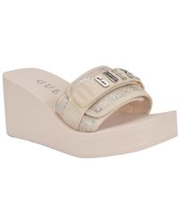Guess - Dellean Quattro Eva Single Band Logo Eva Wedge Sandals - Lyst