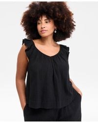 On 34th - Plus Size Cotton Gauze V-neck Flutter-sleeve Top - Lyst