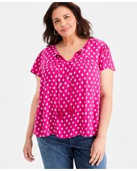 Style & Co. - Plus Printed Split-neck Flutter-sleeve Blouse - Lyst