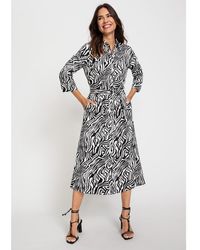 Olsen - 3/4 Sleeve Zebra Print A-line Midi Shirt Dress - Lyst