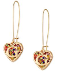 Guess - Tone Rainbow Pave Logo Heart Linear Drop Earrings - Lyst