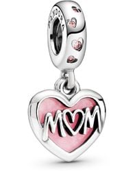 PANDORA - Cubic Zirconia Mom Script Heart Dangle Charm - Lyst