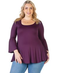 24seven Comfort Apparel - Plus Size Long Bell Sleeve Flared Tunic Top - Lyst