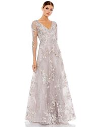 Mac Duggal - Appliqued Illusion Long Sleeve A Line Gown - Lyst