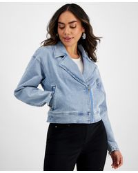 INC International Concepts - Petite Asymmetrical-zip Denim Moto Jacket - Lyst