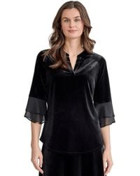 Kasper - 3/4 Sleeve Velvet Split Neck Flutter Sleeve Top - Lyst