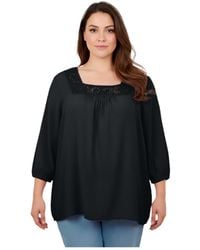 Avenue - Plus Size Lace Neckline Peasant Blouse - Lyst