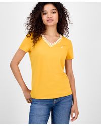 Nautica - Solid Stripe-trim V-neck - Lyst