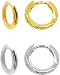 Adornia - 14k Gold-plated And Silver-plated Set Of huggie Hoop Earrings - Lyst