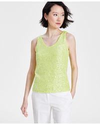 Anne Klein - Petite Sequined-mesh Sleeveless Top - Lyst