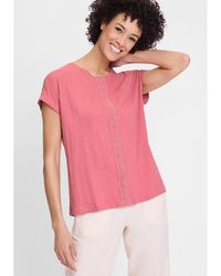 Olsen - Embroidered Trim Cotton Linen Tee - Lyst