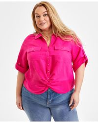 INC International Concepts - Plus Size Linen-blend Twist-hem Shirt - Lyst