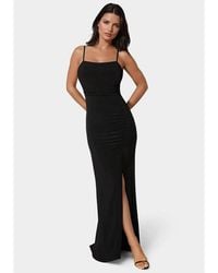 Bebe - Ruched High Slit Solid Dress - Lyst