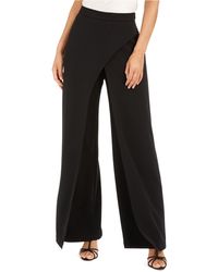 Adrianna Papell Crepe Draped-front Wide-leg Pants - Black