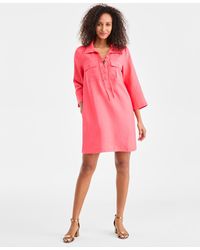 Charter Club - 100% Linen Lace-up 3/4-sleeve Utility Dress - Lyst
