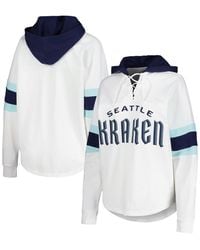 G-III 4Her by Carl Banks - White/deep Sea Blue Seattle Kraken Goal Zone Long Sleeve Lace-up Hoodie T-shirt - Lyst