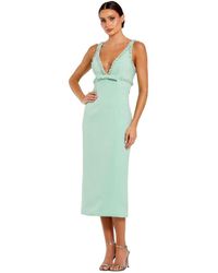 Mac Duggal - Crepe Fitted Midi Dress With Bow And Beaded Trim - Lyst