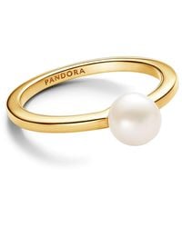 PANDORA - 14k -plated Timeless Treated Freshwater Cultured Pearl Ring - Lyst