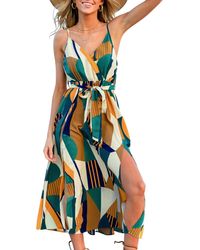 CUPSHE - Geometric Sleeveless V-neck Midi Beach Dress - Lyst