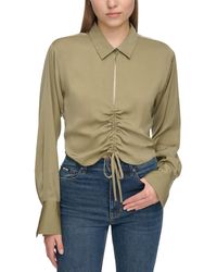 DKNY - V-neck Long Sleeve Ruched Front Top - Lyst