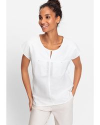 Olsen - Cotton Linen Short Sleeve Mixed Media T-shirt - Lyst