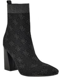 Guess - Yonel Block Heel Stretch Knit Logo Dress Booties - Lyst