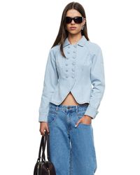 Lioness - Form Denim Cropped Double-breasted Jacket - Lyst