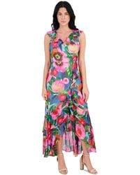 Kensie - Printed Chiffon Ruffle-trim Maxi Dress - Lyst