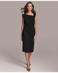 Donna Karan - Asymmetric Neckline Pleat-waist Sheath Dress - Lyst