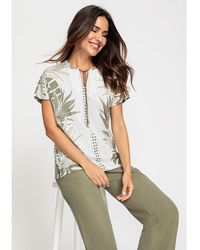 Olsen - 100% Cotton Short Sleeve Multi-print Tie-neck T-shirt - Lyst