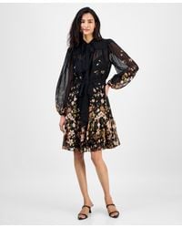 Tahari - Tie-neck Belted Long-sleeve Dress - Lyst