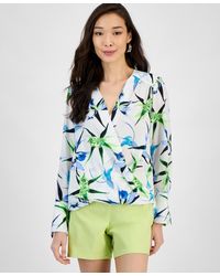 INC International Concepts - Printed Surplice Long-sleeve Blouse - Lyst
