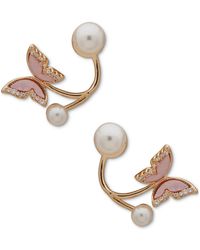 Lonna & Lilly - Gold-tone Pave Pink Butterfly & Imitation Pearl Drop Earrings - Lyst