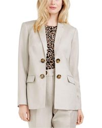 calvin klein satin stripe roll cuff long open front jacket
