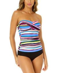 Anne Cole - Striped Halter Tankini Top Solid Bikini Bottom - Lyst