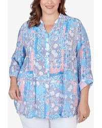 Ruby Rd. - Plus Size Silky Gauze Patio Party Patchwork Button Front Top - Lyst