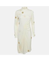 Pre-owned Burberry - Cream Star Embellished Jersey Draped Knee-length Dress - Lyst