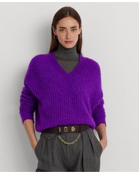 Lauren by Ralph Lauren - Wool-blend Ribbed V-neck Sweater - Lyst