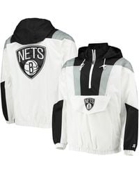 Starter - Brooklyn Nets Striker Crinkle Half-zip Hoodie Jacket - Lyst
