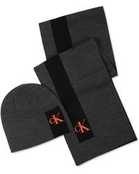 Calvin Klein - Silicone Ck Monogram Logo Scarf & Beanie Hat Set - Lyst